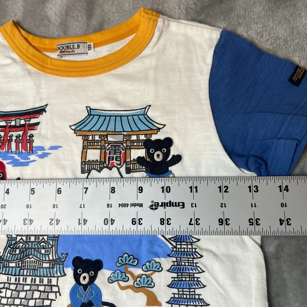 Double B Japan‎ Miki House Kids T Shirt White Blue Mt Fuji Bear Graphic Size 120